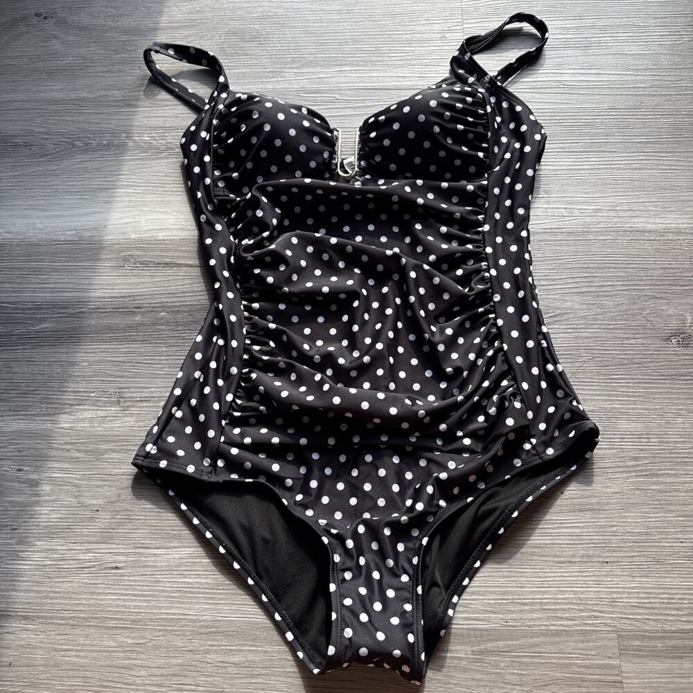 Itzel One Piece Ruched Tummy Control Push Up Swimsuit, Polka Dot, Size 12